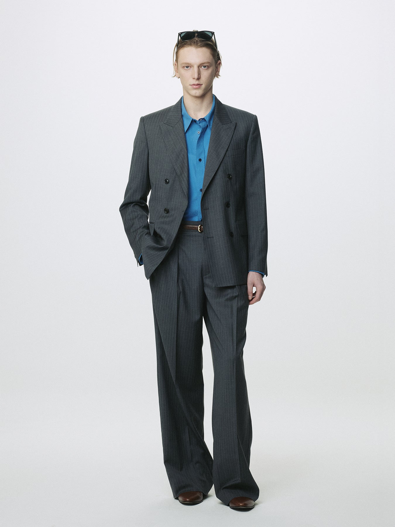 Tonywack - Striped Wool Double-Breasted Tailored Jacket (Grey Stripe) product image 2 | TRAB K-Fashion Australia