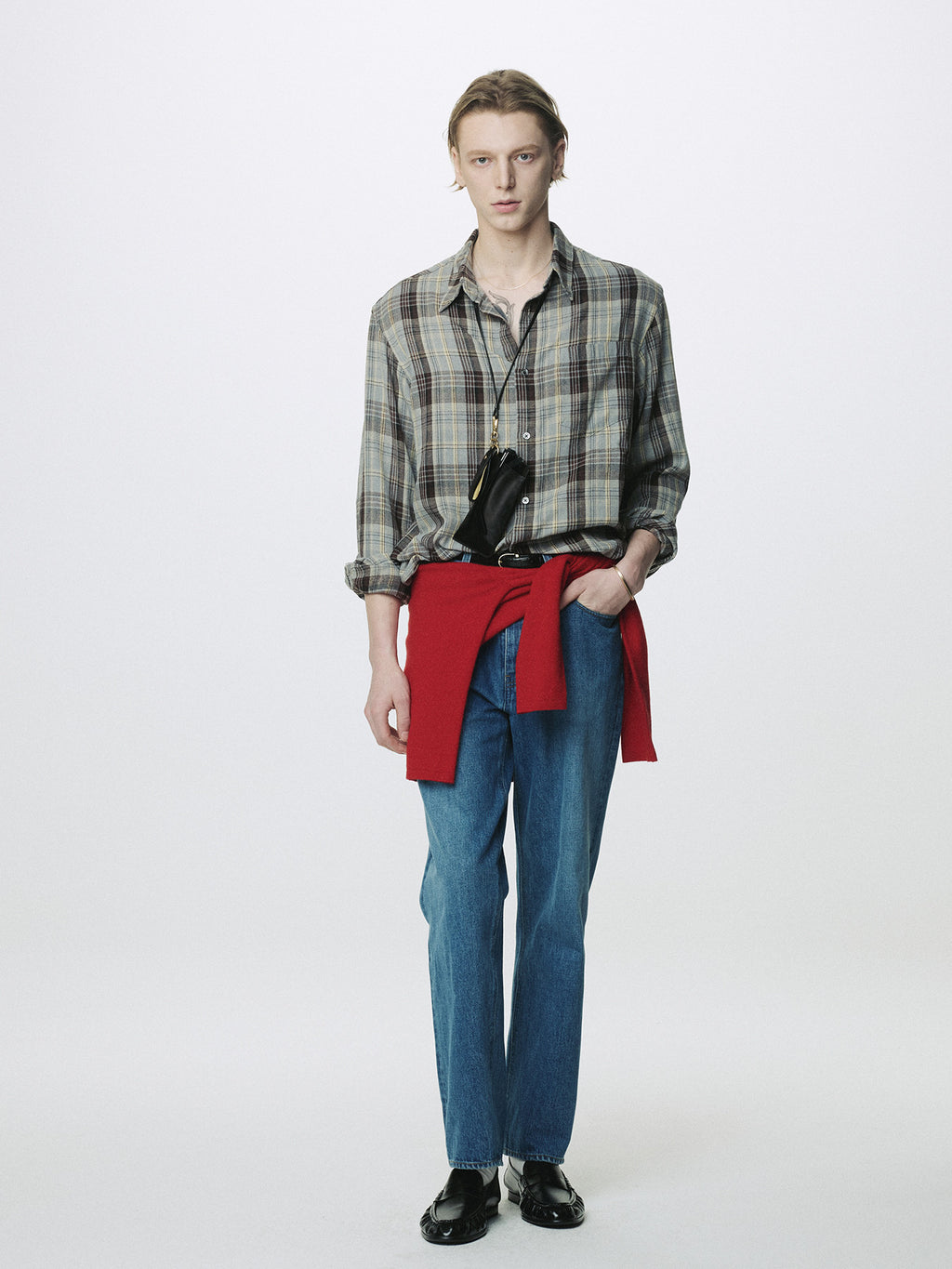 Tonywack - Washed Cotton Blend Check Shirt (Grey/Brown) product image 2 | TRAB K-Fashion Australia