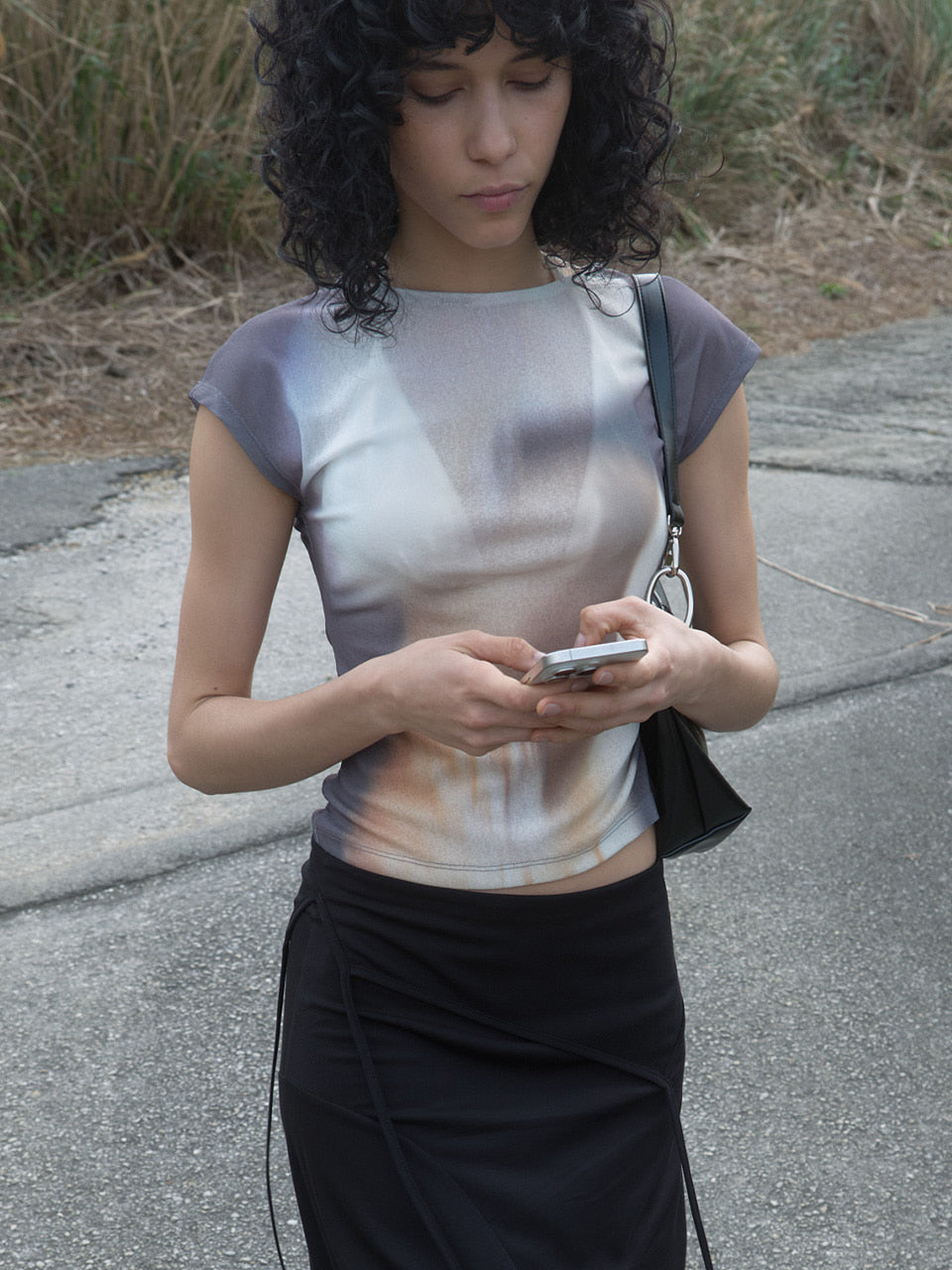 Kijun - [Ships 29 June] Print Cap Sleeve Top (Charcoal) product image 4 | TRAB K-Fashion Australia