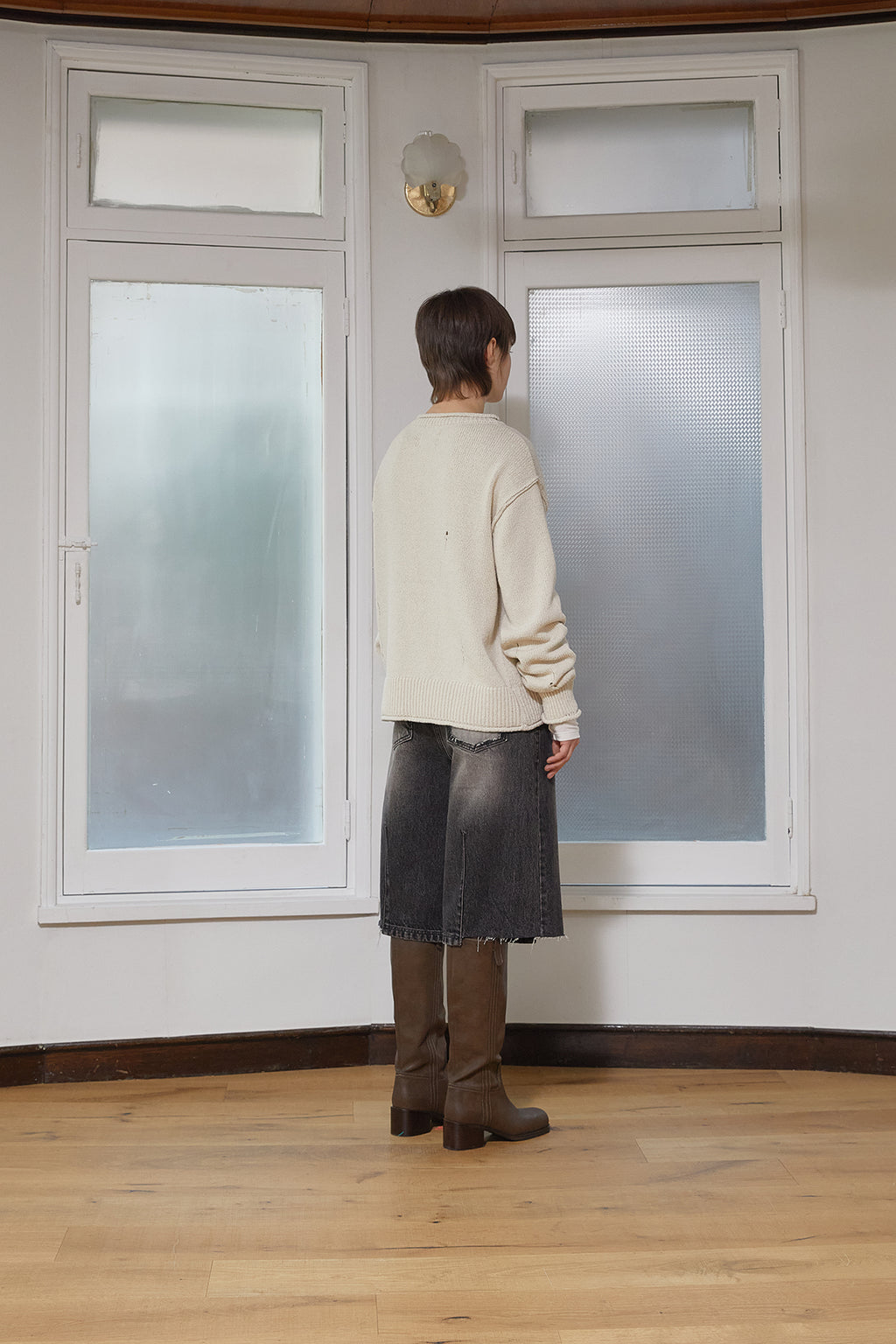 Matin Kim - Crack Logo Vintage Knit Pullover (Beige) product image 7 | TRAB K-Fashion Australia