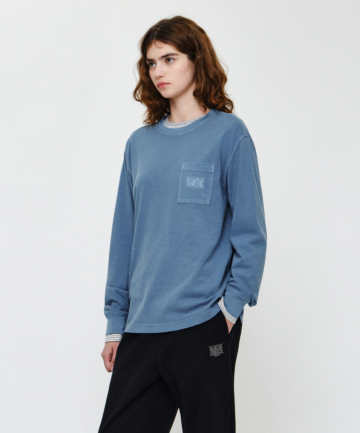 Marithe & Francois Girbaud - Doodle Classic Logo Washing Long Sleeve Tee (Blue) product image 2 | TRAB K-Fashion Australia
