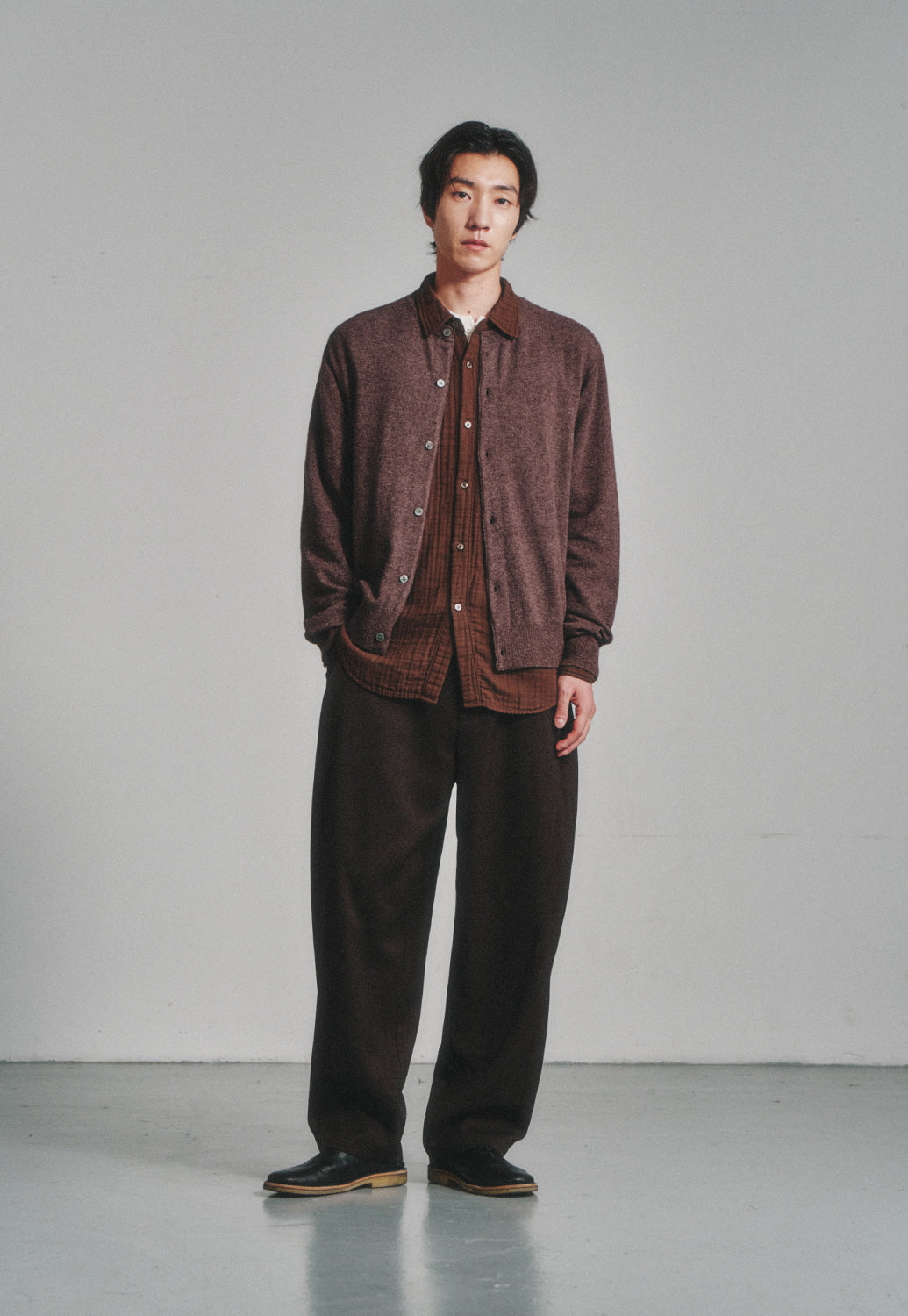 Art if acts - Wholegarment Round Neck Cardigan (Melange Brown) product image 4 | TRAB K-Fashion Australia