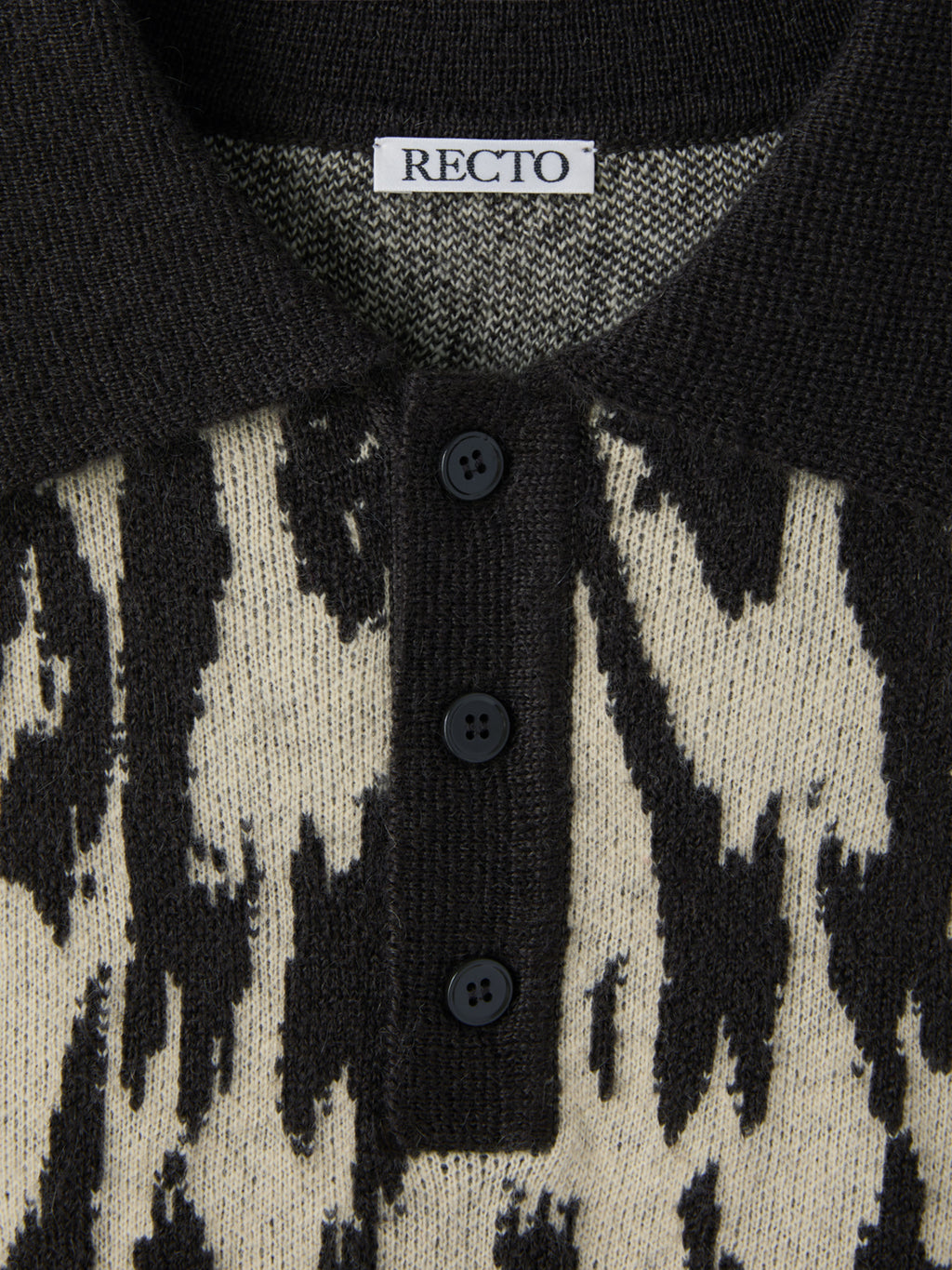 Recto - Leopard Jacquard Polo Knit Top (Dark Brown) product image 9 | TRAB K-Fashion Australia