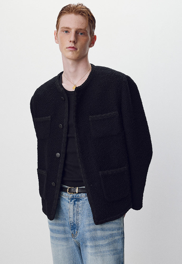 Tonywack - Wool Blend Bouclé Tweed Jacket (Black) product image 1 | TRAB K-Fashion Australia