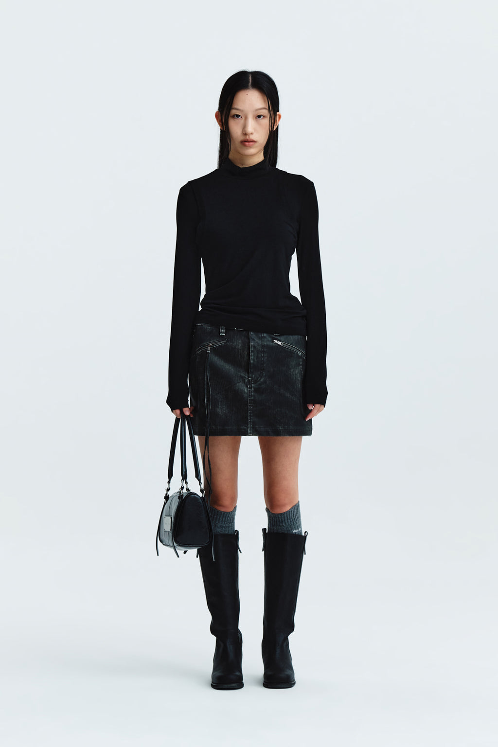 Matin Kim - Rib Layered Half Neck Long Sleeve Top (Black) product image 6 | TRAB K-Fashion Australia