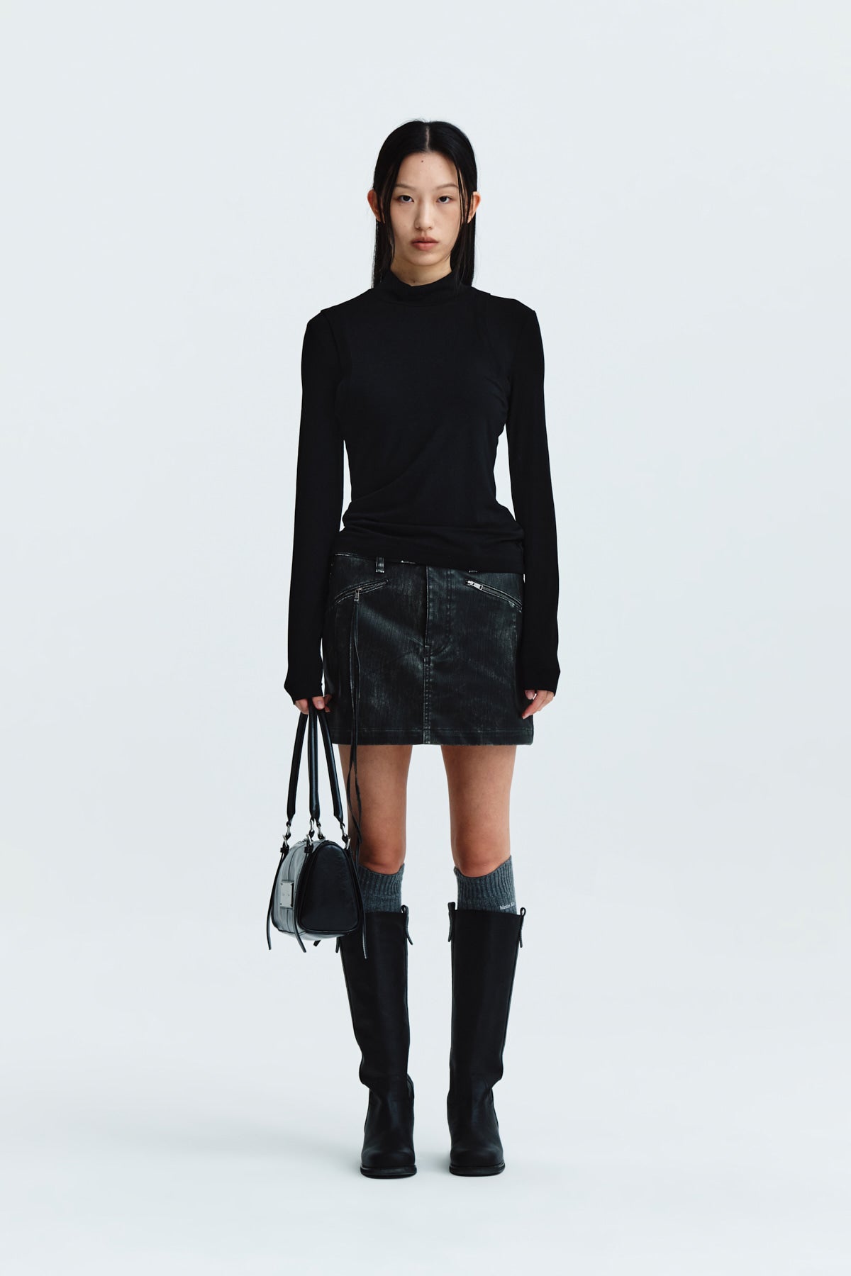 Matin Kim - Rib Layered Half Neck Long Sleeve Top (Black) product image 6 | TRAB K-Fashion Australia