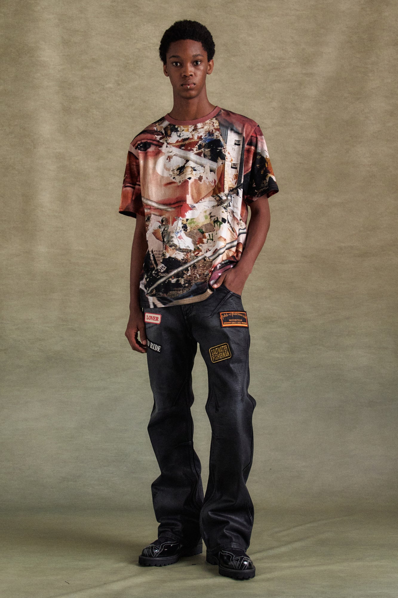 Andersson Bell - Adsb Patch Spray Washed Wide Leg Jeans (Black) product image 3 | TRAB K-Fashion Australia