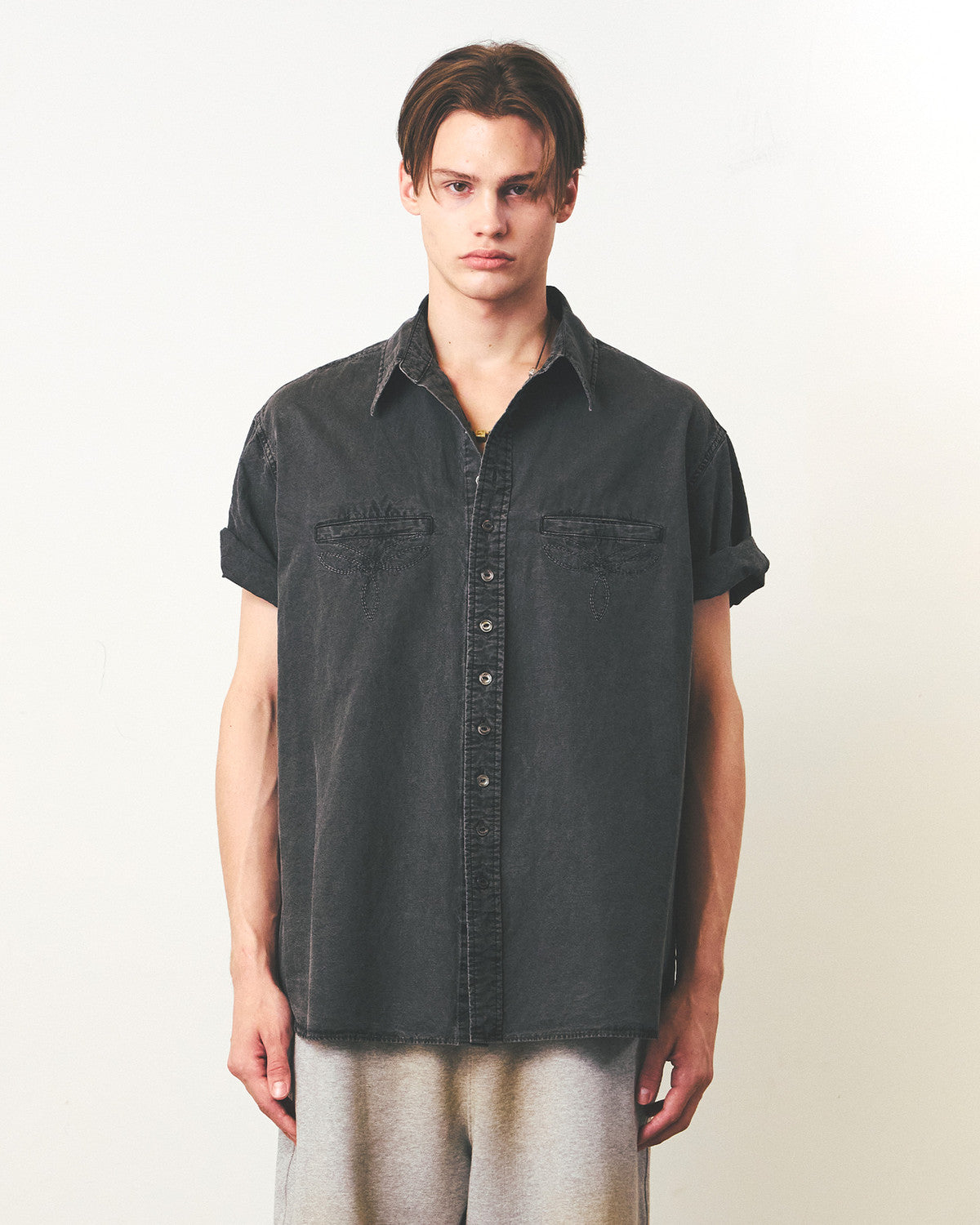 Eastlogue - Antique Country Half Shirts (Pigment Black Linen) product image 2 | TRAB K-Fashion Australia