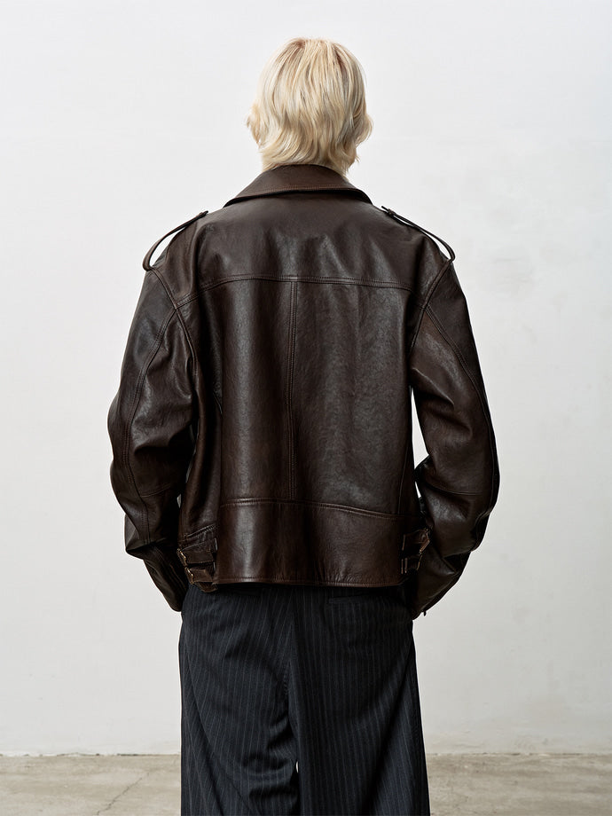 Tonywack - Oversized Vegetable Lamb Leather Jacket (Brown) product image 4 | TRAB K-Fashion Australia