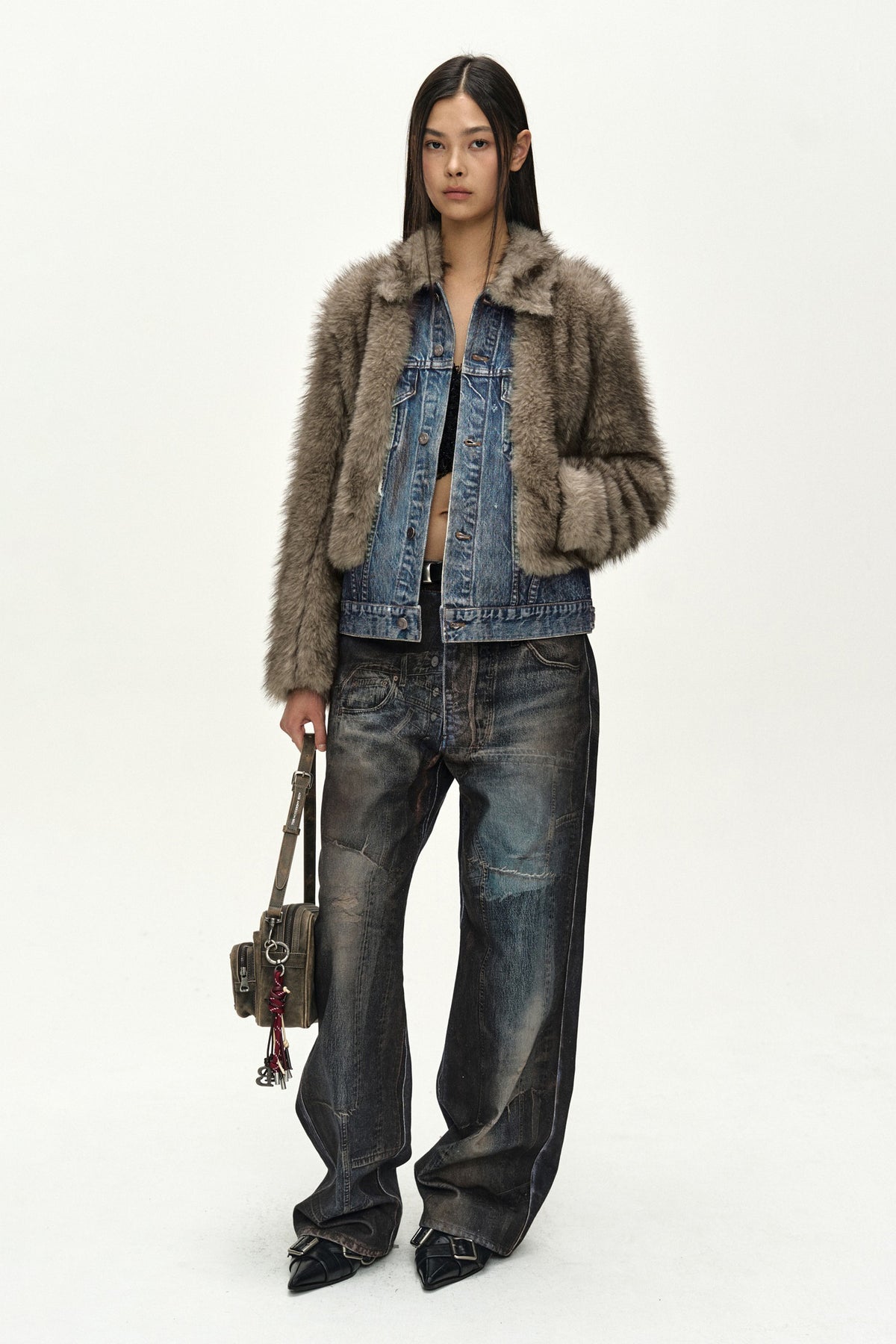 Andersson Bell - Fur On Denim Jacket (Grey) product image 5 | TRAB K-Fashion Australia
