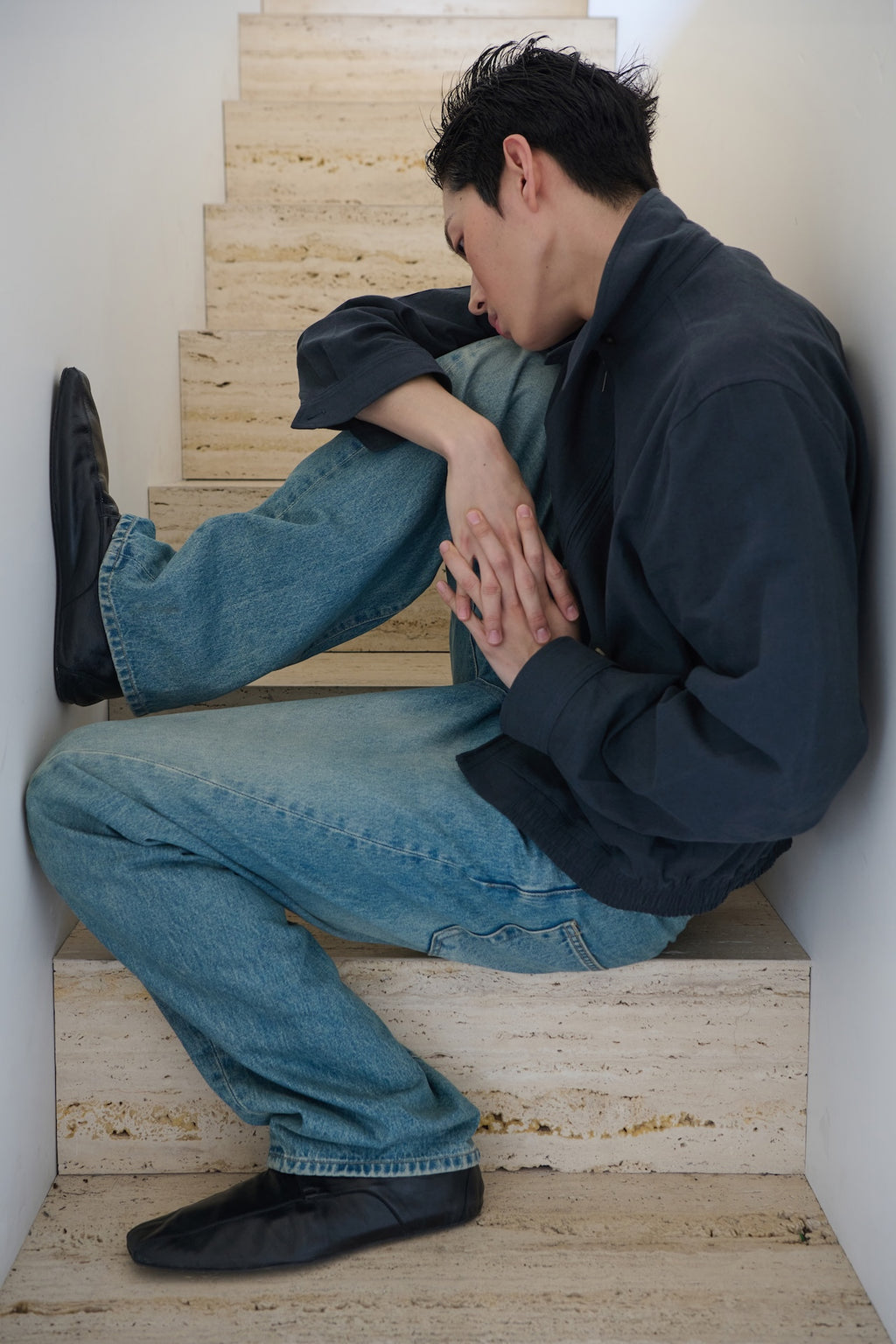 STU - Twist Curved Denim Pants (Mid Blue) product image 11 | TRAB K-Fashion Australia