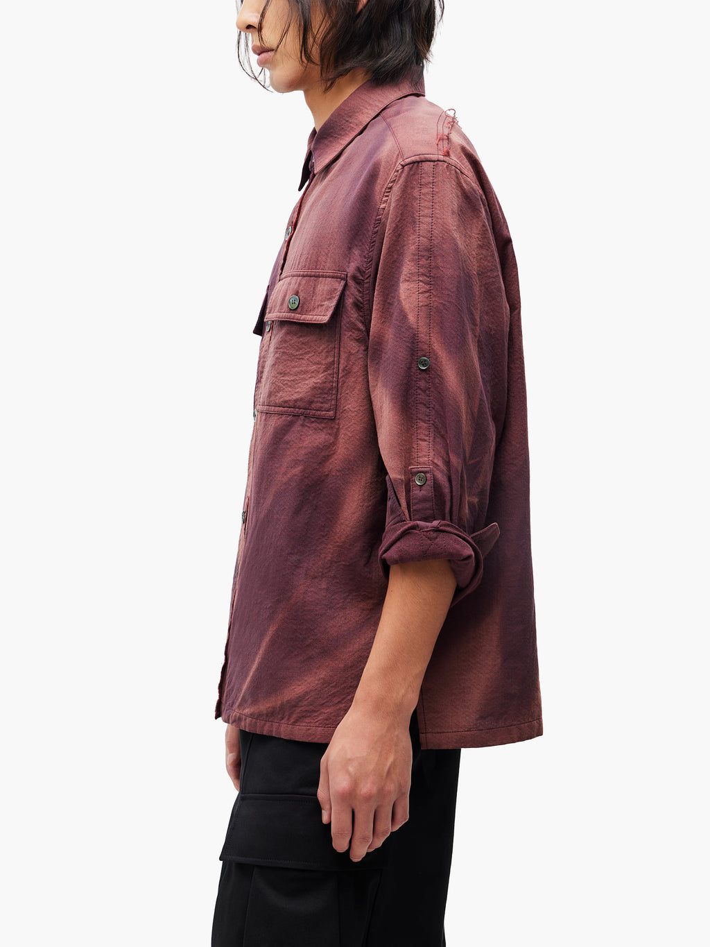 Jiyong Kim - Sun-Bleached Raw-Edge Shirt (Burgundy) product image 7 | TRAB K-Fashion Australia