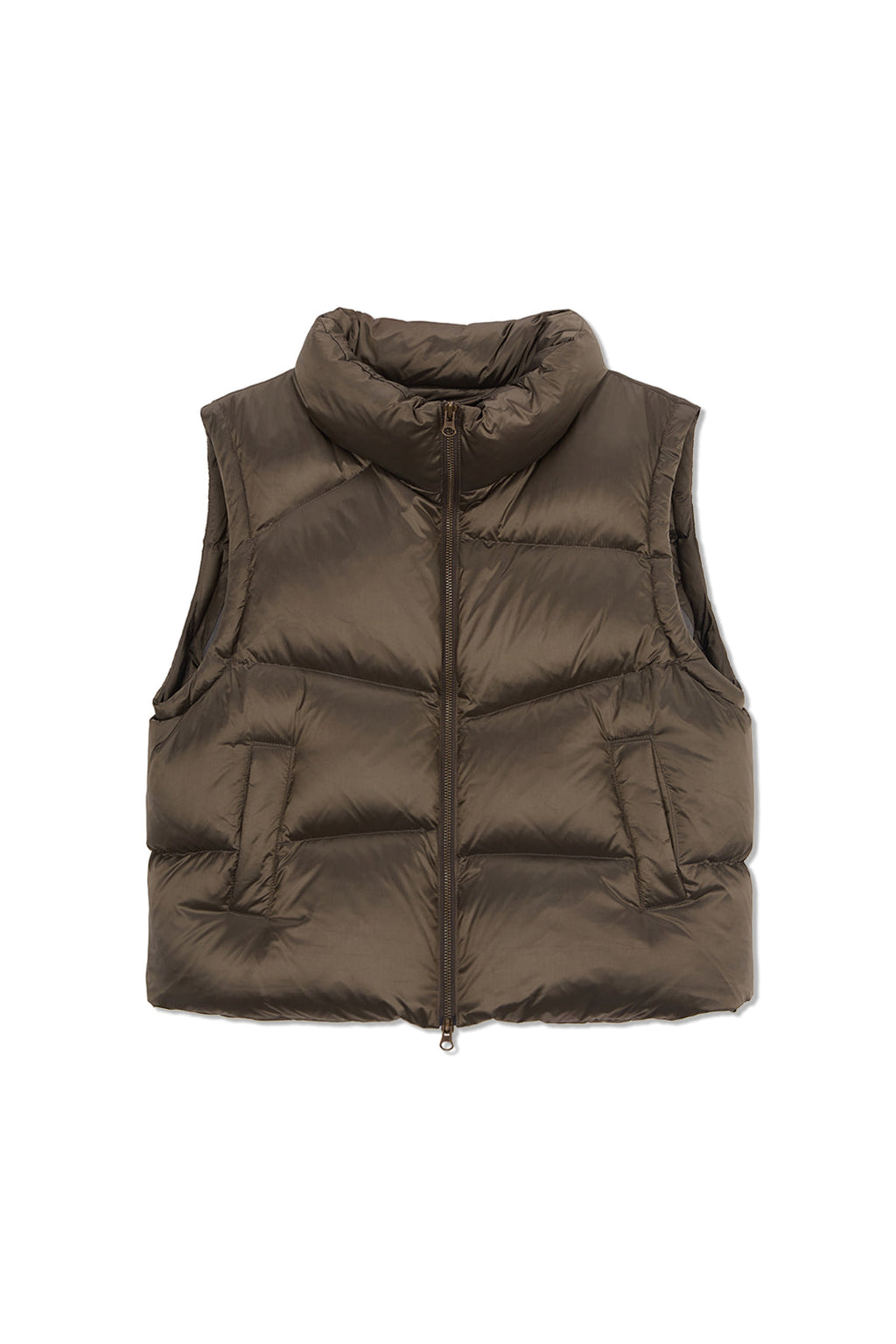 Matin Kim - Unbalance Quilted Down Vest (Khaki Brown) product image 1 | TRAB K-Fashion Australia