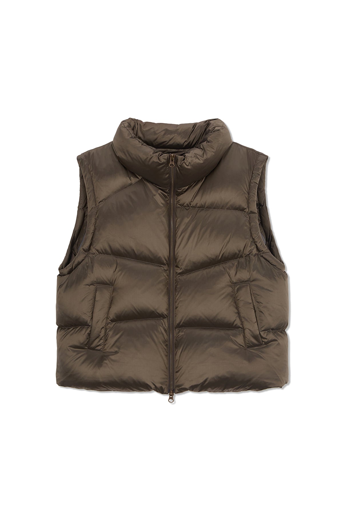 Matin Kim - Unbalance Quilted Down Vest (Khaki Brown) product image 1 | TRAB K-Fashion Australia