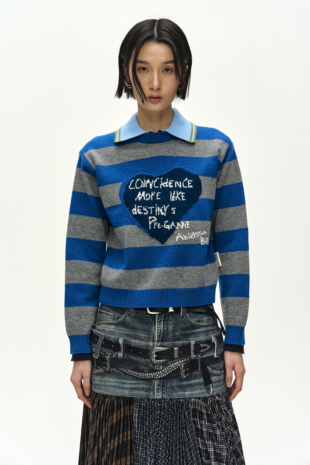 Andersson Bell - 26 Girl's Heart Message Crew-Neck Sweater (Blue/Grey) product image 2 | TRAB K-Fashion Australia