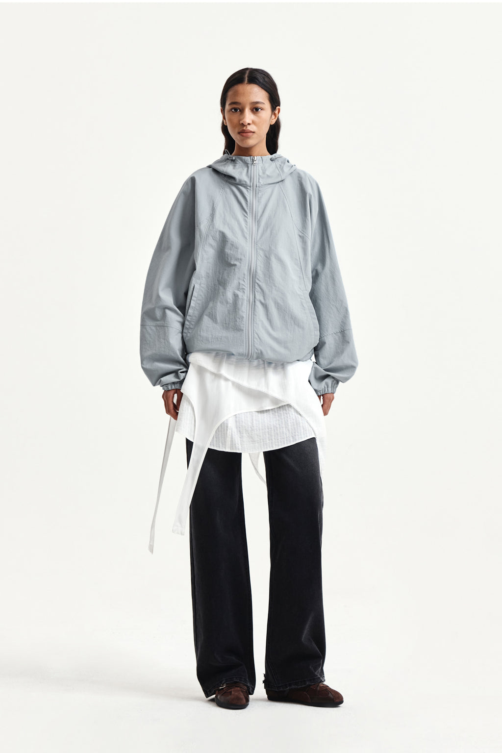Matin Kim - Back Logo Hoody Wind Breaker (Light Grey) product image 9 | TRAB K-Fashion Australia