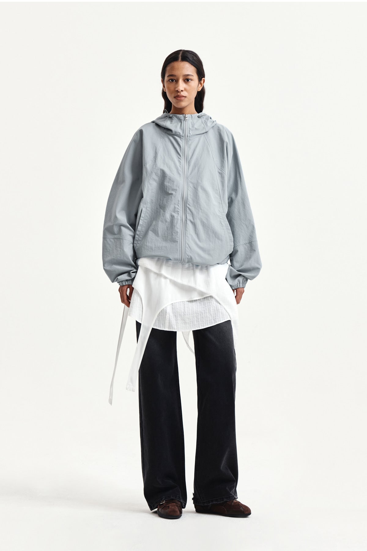Matin Kim - Back Logo Hoody Wind Breaker (Light Grey) product image 9 | TRAB K-Fashion Australia