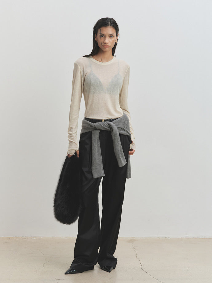 Tonywack - Sheer Wool Ribbed Knit Top (Ivory) product image 5 | TRAB K-Fashion Australia