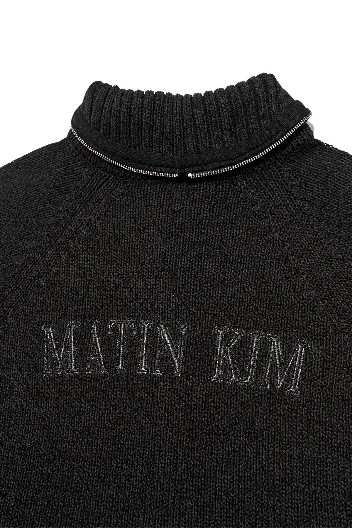 Matin Kim - Applique Logo Patch Knit Zip Up (Black) product image 6 | TRAB K-Fashion Australia