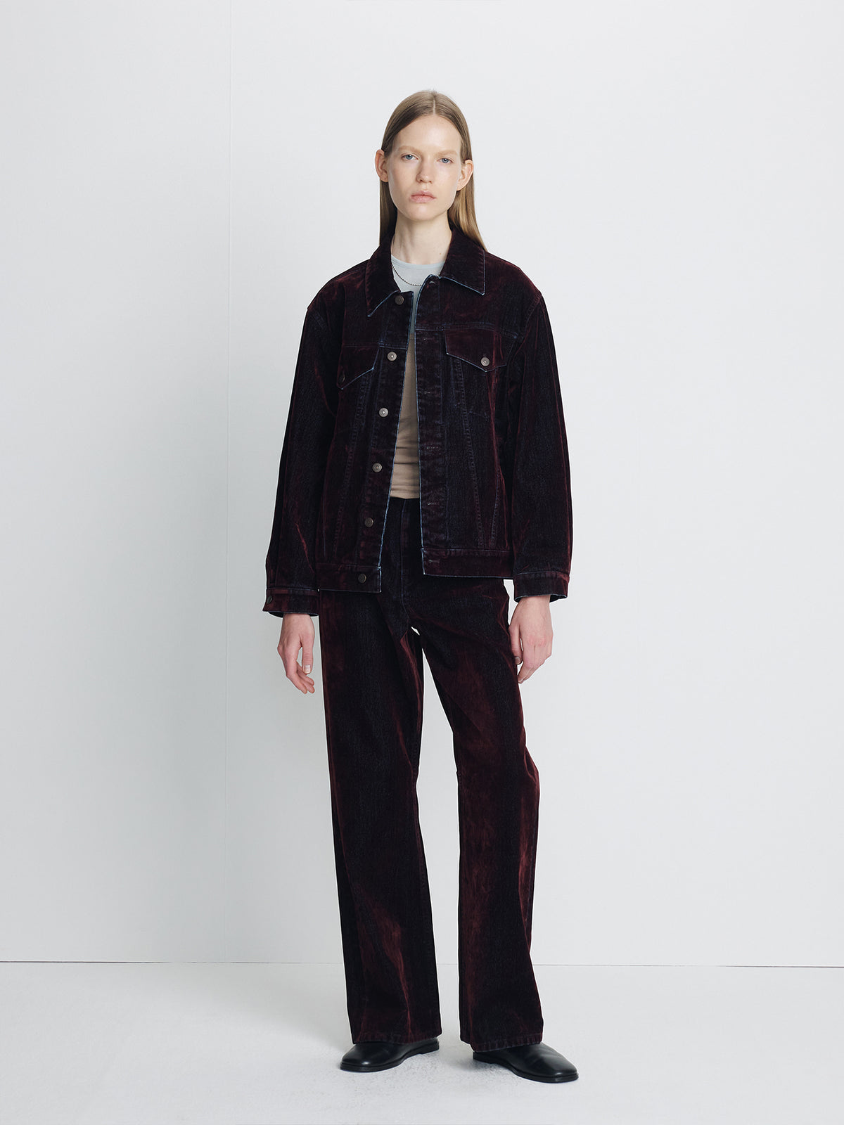 Tonywack - Flocked Denim Oversized Trucker (Burgundy) product image 1 | TRAB K-Fashion Australia