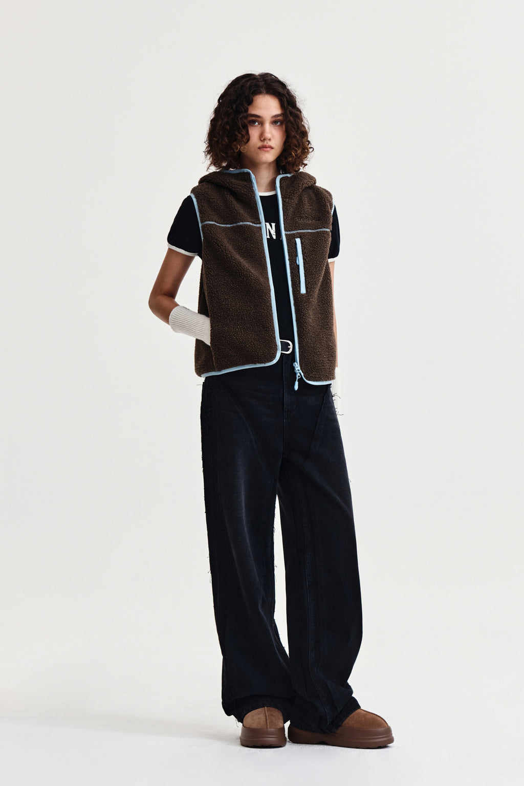 Matin Kim - Fleece Hoody Vest (Dark Brown) product image 9 | TRAB K-Fashion Australia