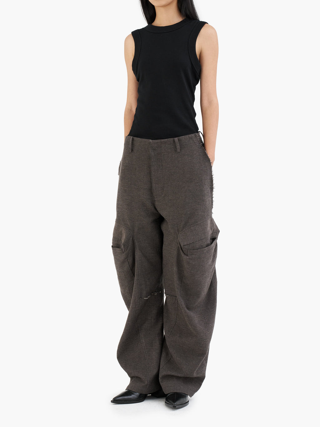Jiyong Kim - Raw Edged 3D Pocket Trousers (Brown) product image 3 | TRAB K-Fashion Australia