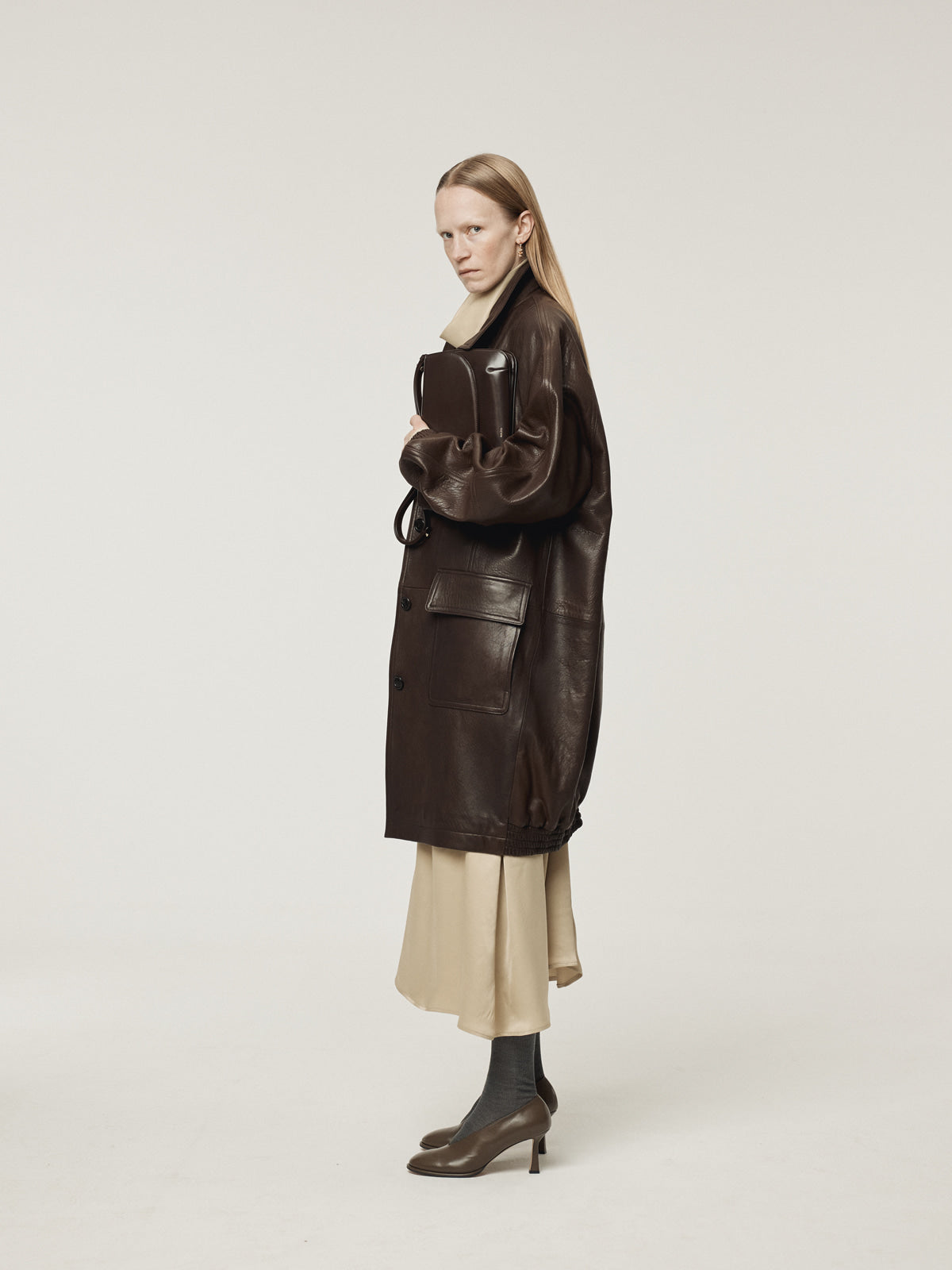 Recto - Oversized Leather Coat (Dark Brown) product image 3 | TRAB K-Fashion Australia