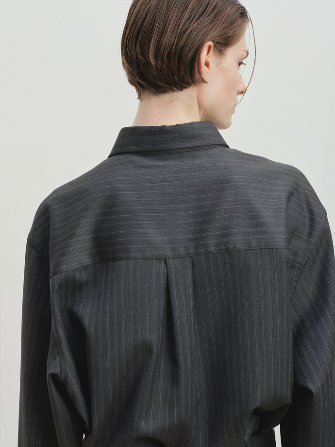 Tonywack - Wool Striped Relaxed Shirt (Grey Pinstripe) product image 7 | TRAB K-Fashion Australia