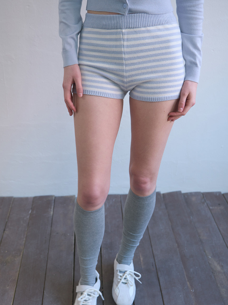 Kijun - Stripe Knit Shorts (Sky Blue) product image 7 | TRAB K-Fashion Australia