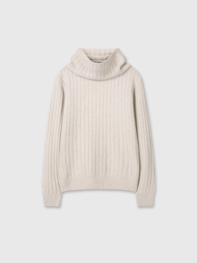 Tonywack - Superfine Merino Wool Tube Scarf Attaced Ribbed Sweater (Ecru) product image 12 | TRAB K-Fashion Australia