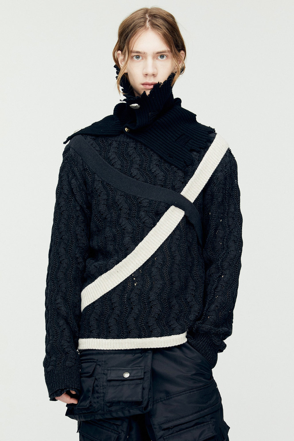 Andersson Bell - Two Tone Wave Crew-Neck Sweater (Black) product image 1 | TRAB K-Fashion Australia
