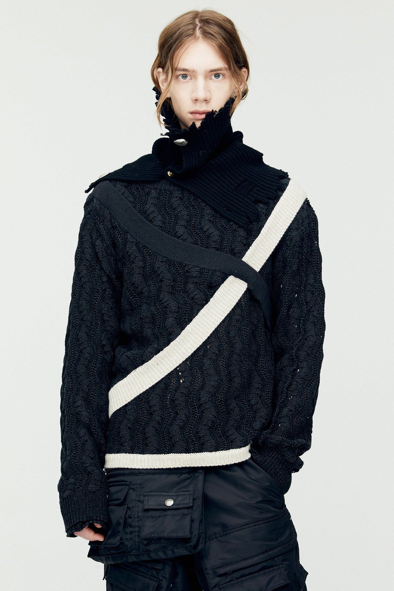 Andersson Bell - Two Tone Wave Crew-Neck Sweater (Black) product image 1 | TRAB K-Fashion Australia