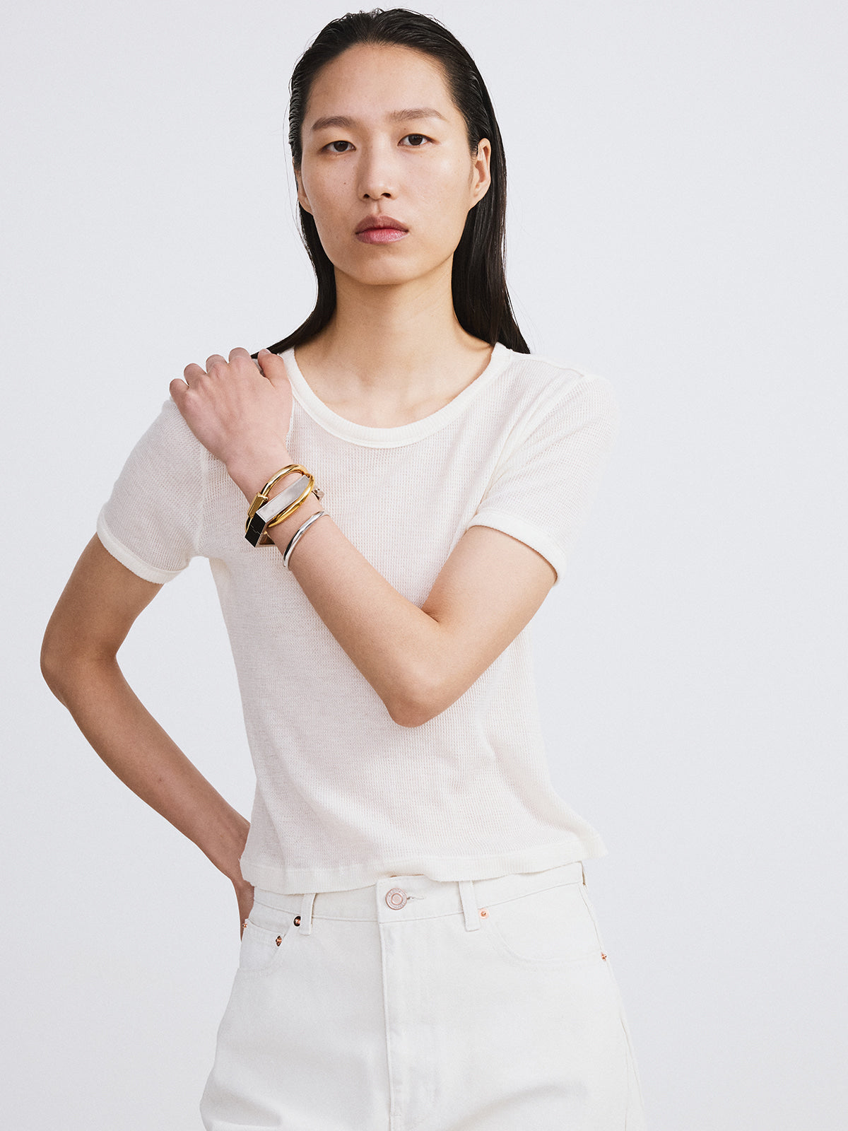 Recto - Cashmere Blend Fitted T-Shirt (Cream) product image 3 | TRAB K-Fashion Australia