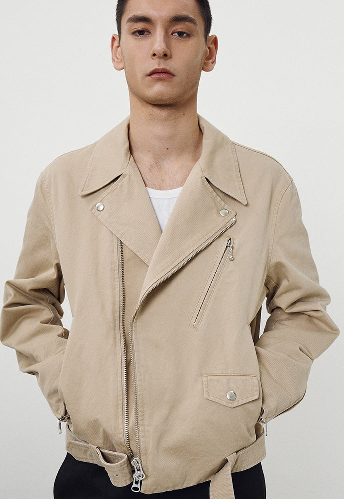 Tonywack - Garment-Washed Cotton Gabardine Biker Jacket (Faded Beige) product image 1 | TRAB K-Fashion Australia