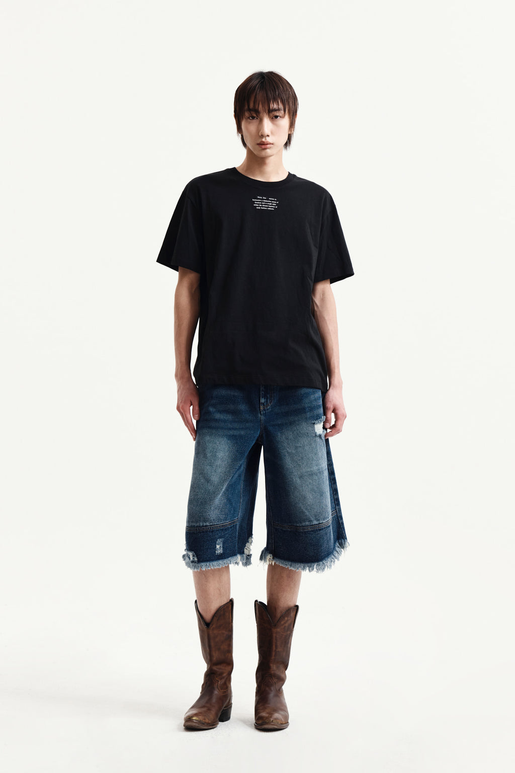 Matin Kim - Destroyed Bermuda Denim Pants (Navy) product image 9 | TRAB K-Fashion Australia