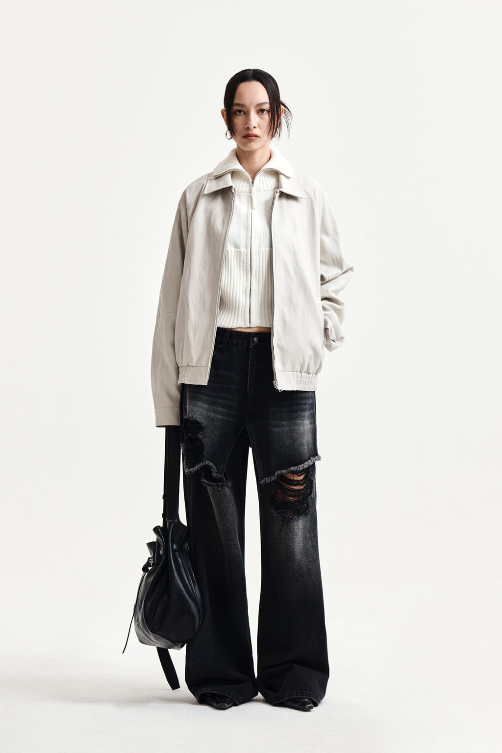 Matin Kim - Front Layered Distressed Denim Pants (Black) product image 9 | TRAB K-Fashion Australia