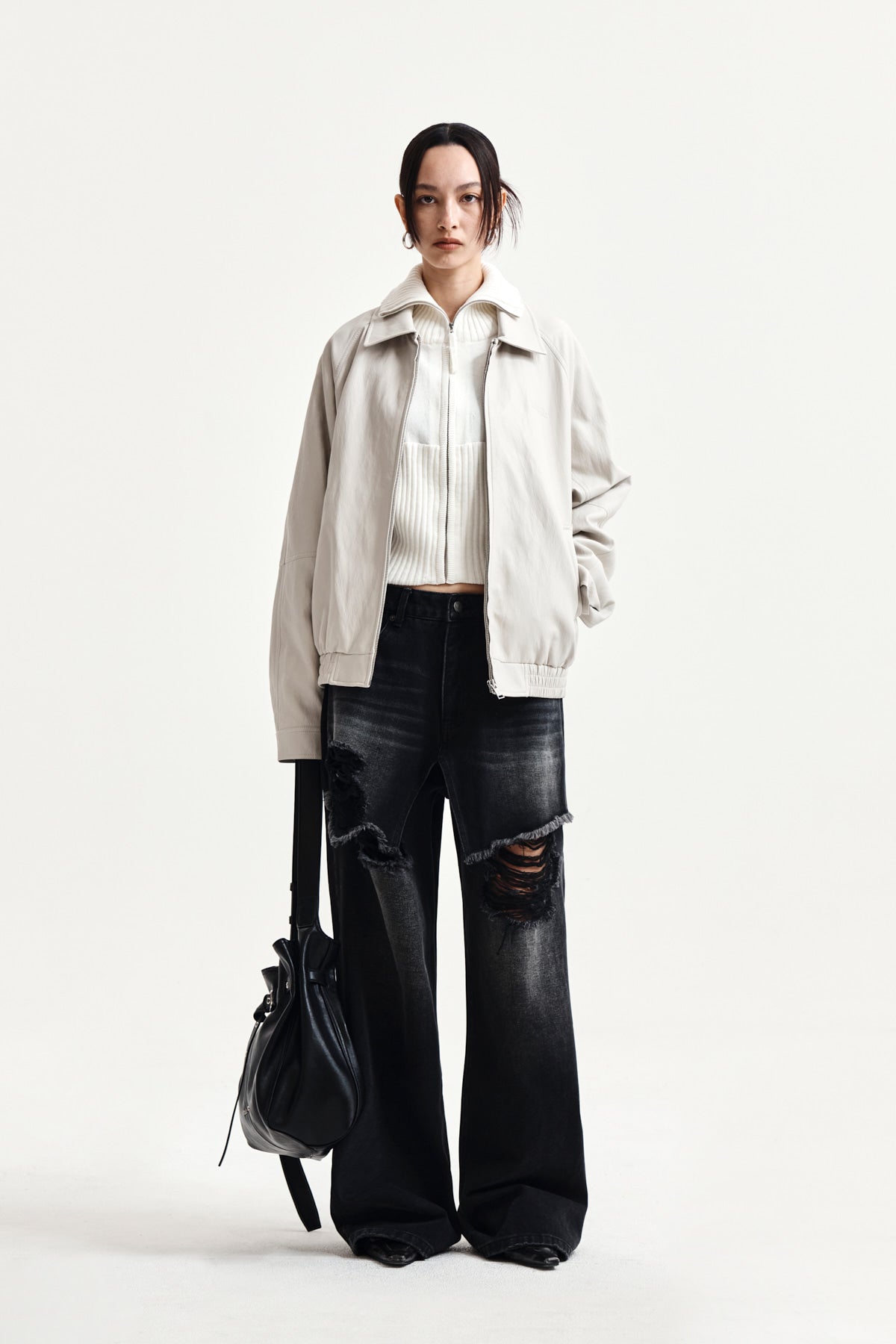 Matin Kim - Front Layered Distressed Denim Pants (Black) product image 9 | TRAB K-Fashion Australia