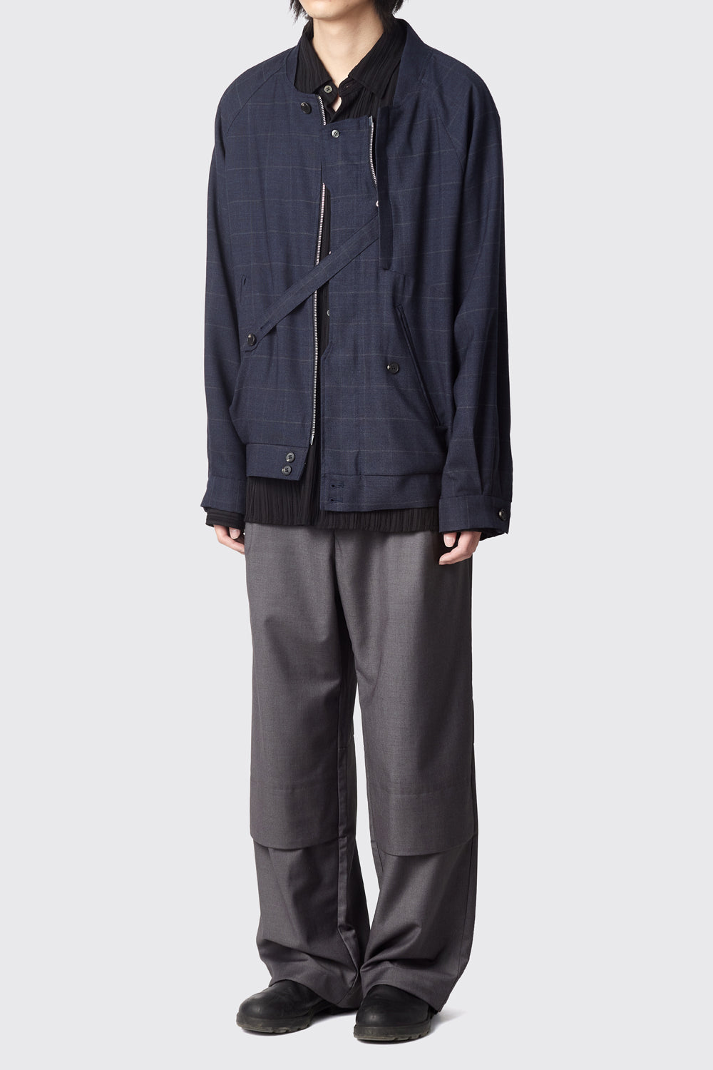 Hatchingroom - Non Collar Jacket Blue Charcoal Check (Wool) product image 8 | TRAB K-Fashion Australia