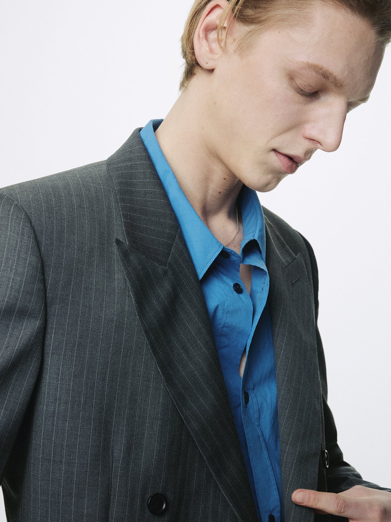 Tonywack - Striped Wool Double-Breasted Tailored Jacket (Grey Stripe) product image 8 | TRAB K-Fashion Australia