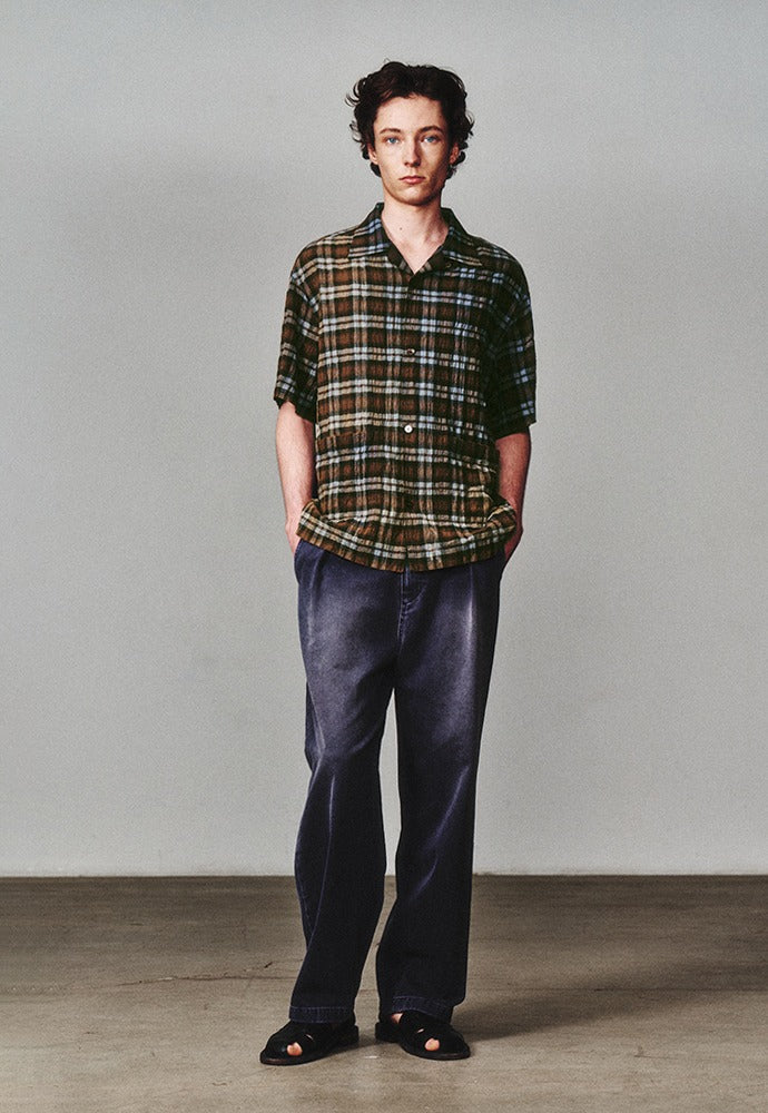 Art if acts - Check Two Pocket Half Shirt (Blue/Brown) product image 1 | TRAB K-Fashion Australia