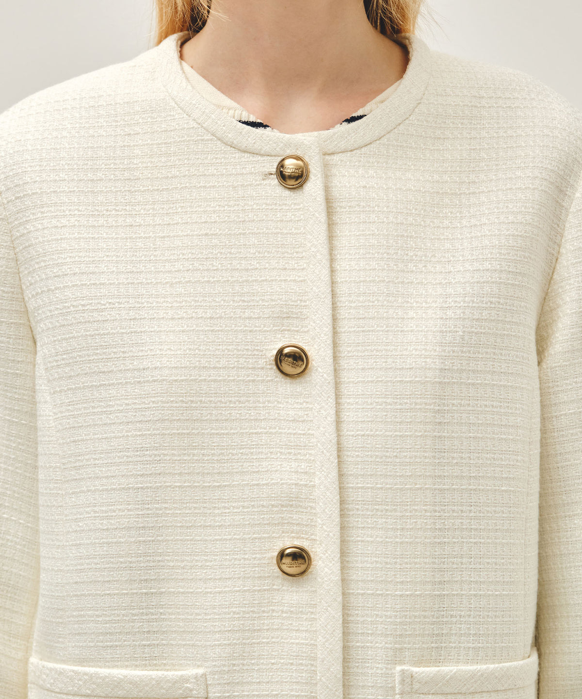 Marithe & Francois Girbaud - Tweed Round Neck Jacket (Ivory) product image 4 | TRAB K-Fashion Australia