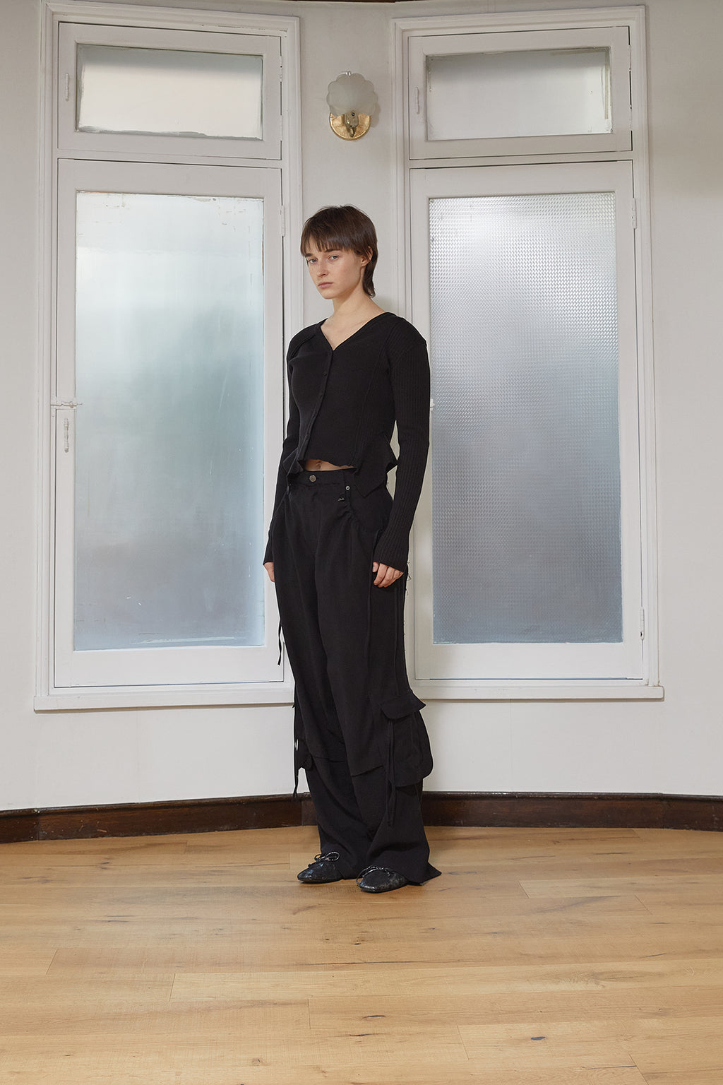 Matin Kim - Unbalance Cut Line Button Cardigan (Black) product image 7 | TRAB K-Fashion Australia