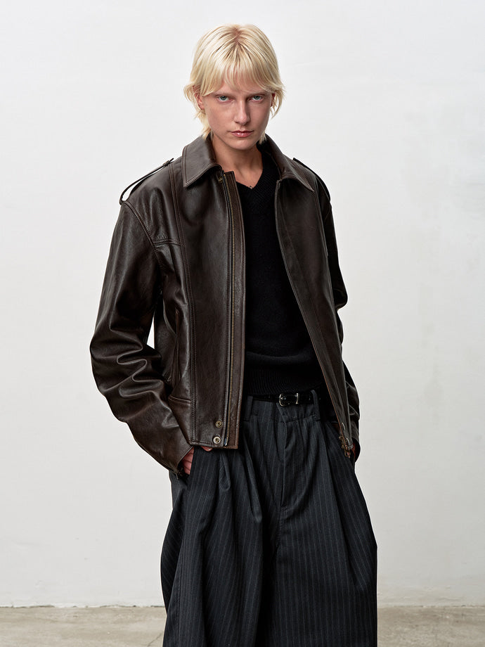Tonywack - Oversized Vegetable Lamb Leather Jacket (Brown) product image 7 | TRAB K-Fashion Australia