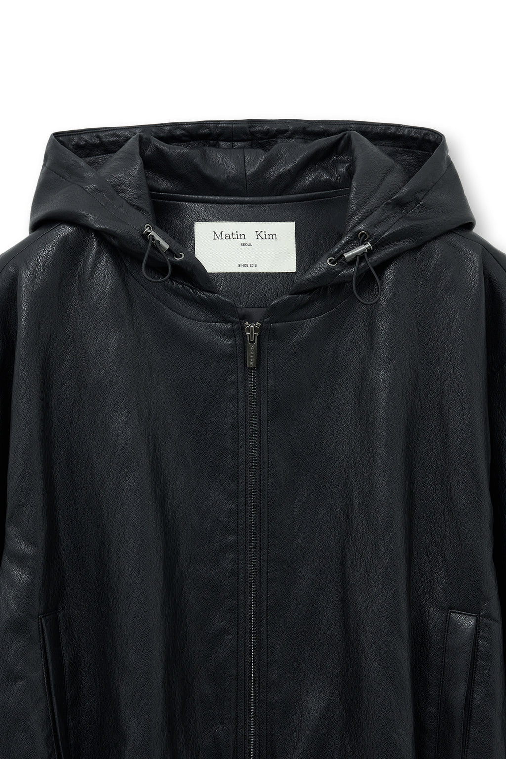 Matin Kim - Faux Leather Hoody Crop Jumper (Black) product image 4 | TRAB K-Fashion Australia