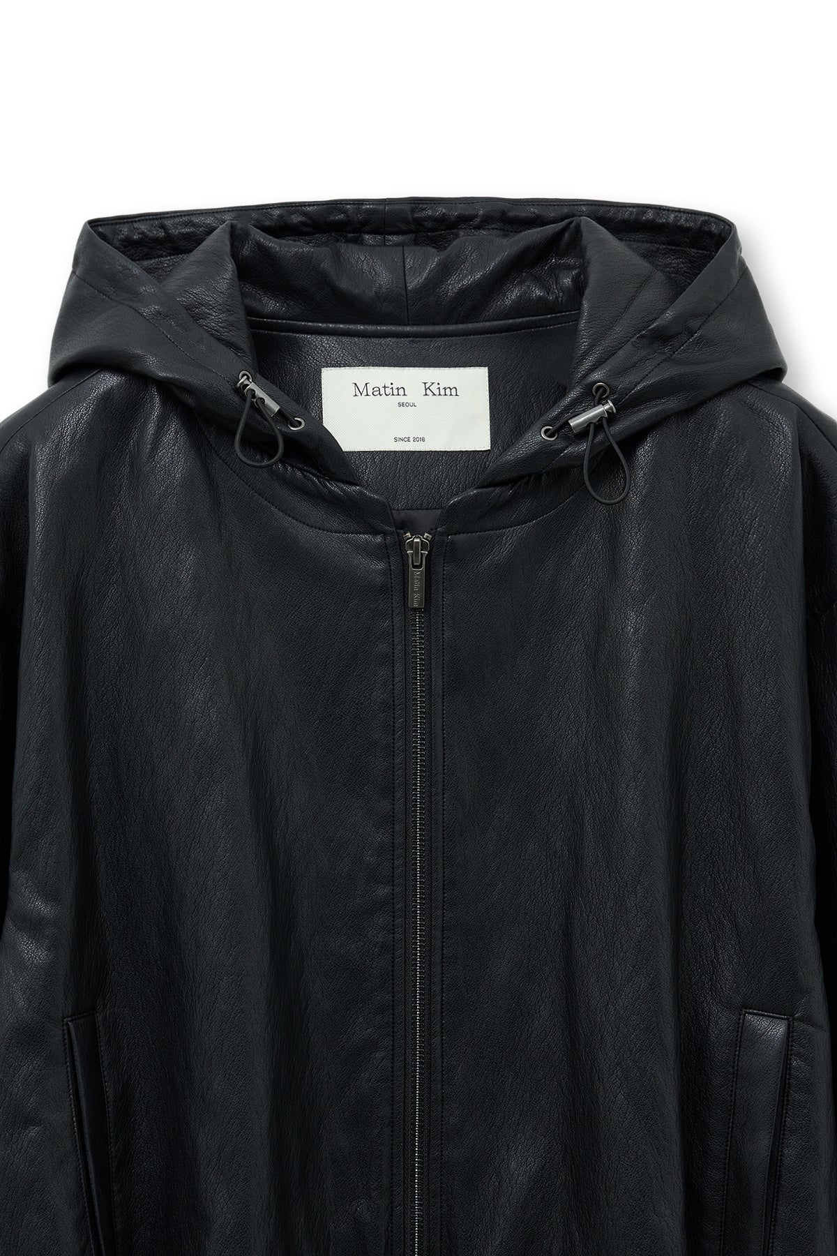 Matin Kim - Faux Leather Hoody Crop Jumper (Black) product image 4 | TRAB K-Fashion Australia