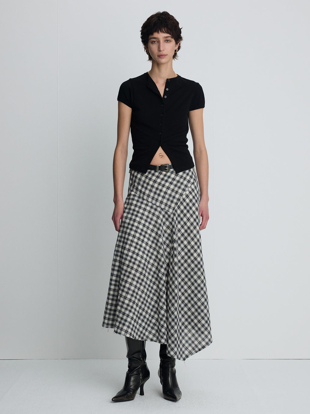 Tonywack - Cotton Check Patchwork Skirt (Black Check) product image 2 | TRAB K-Fashion Australia