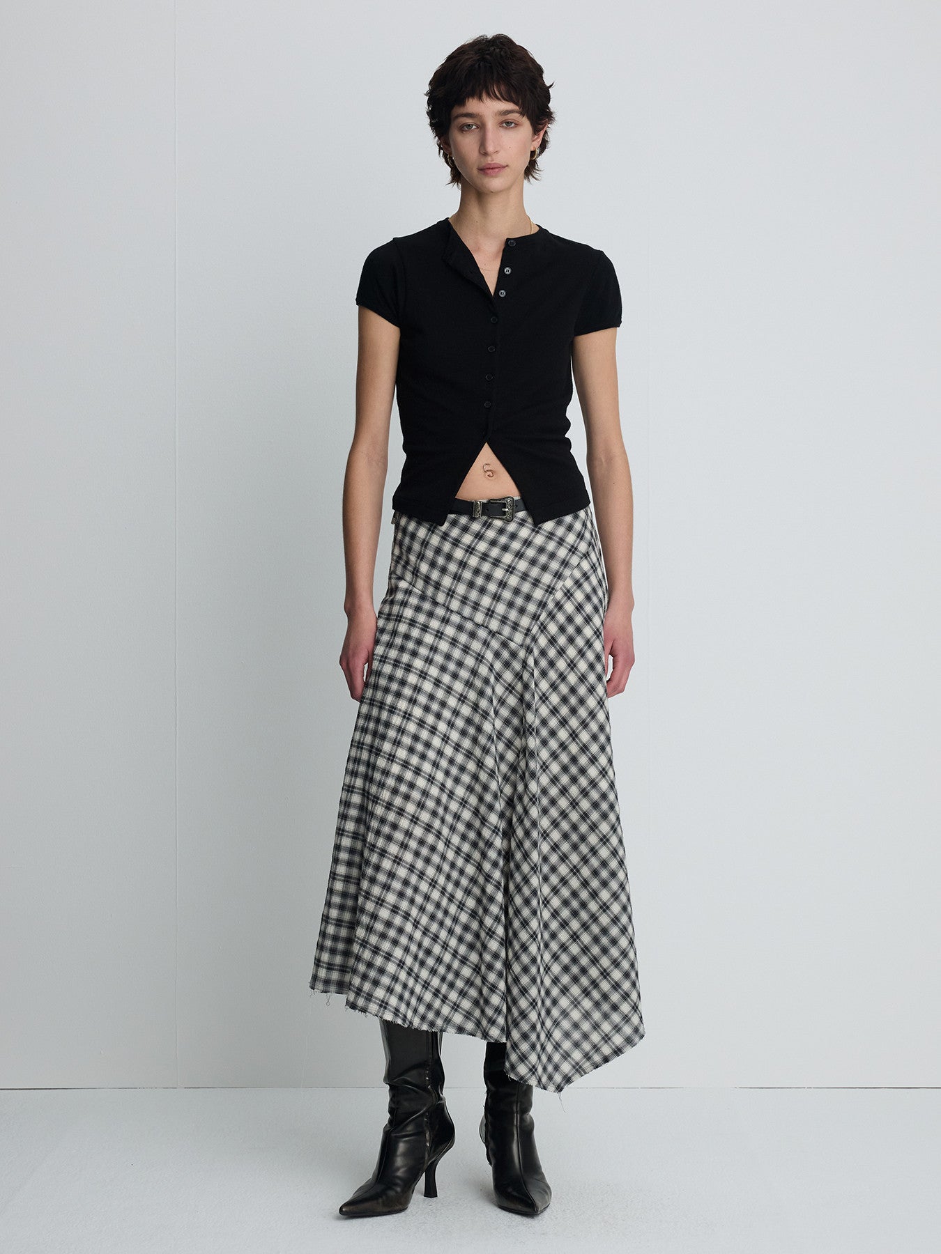 Tonywack - Cotton Check Patchwork Skirt (Black Check) product image 2 | TRAB K-Fashion Australia