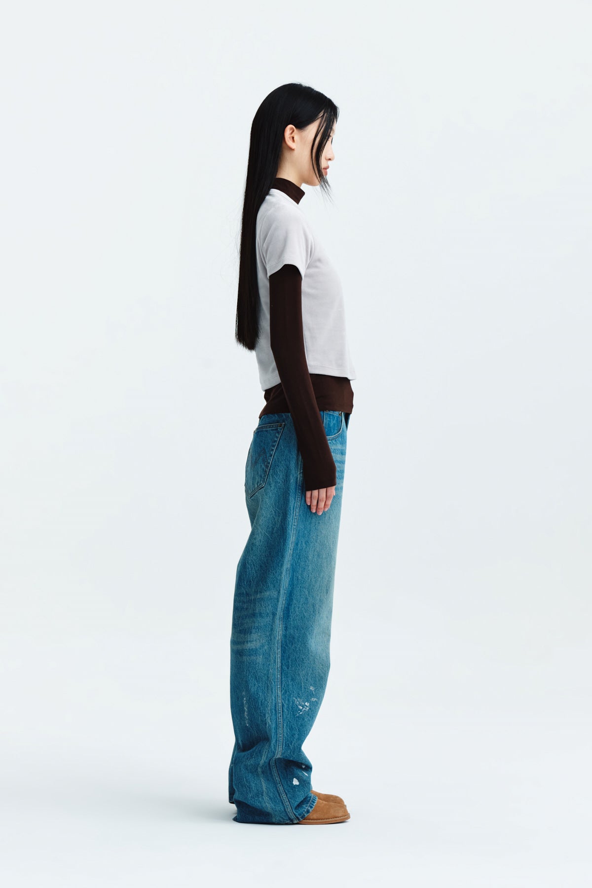 Matin Kim - Logo Emboss Velvet Crop Top (Light Grey) product image 7 | TRAB K-Fashion Australia