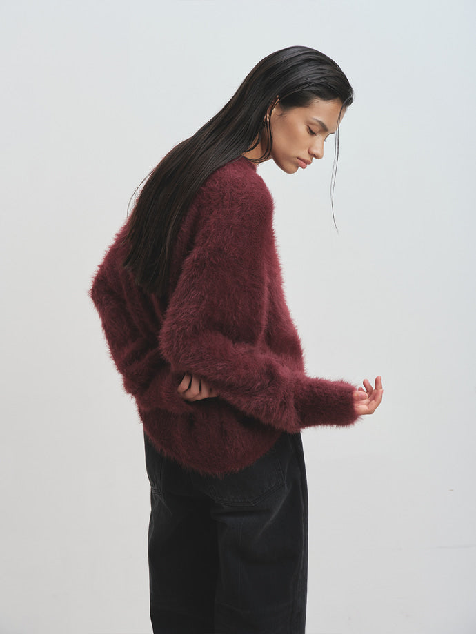 Tonywack - Faux Fur Crew-Neck Top (Burgundy) product image 8 | TRAB K-Fashion Australia