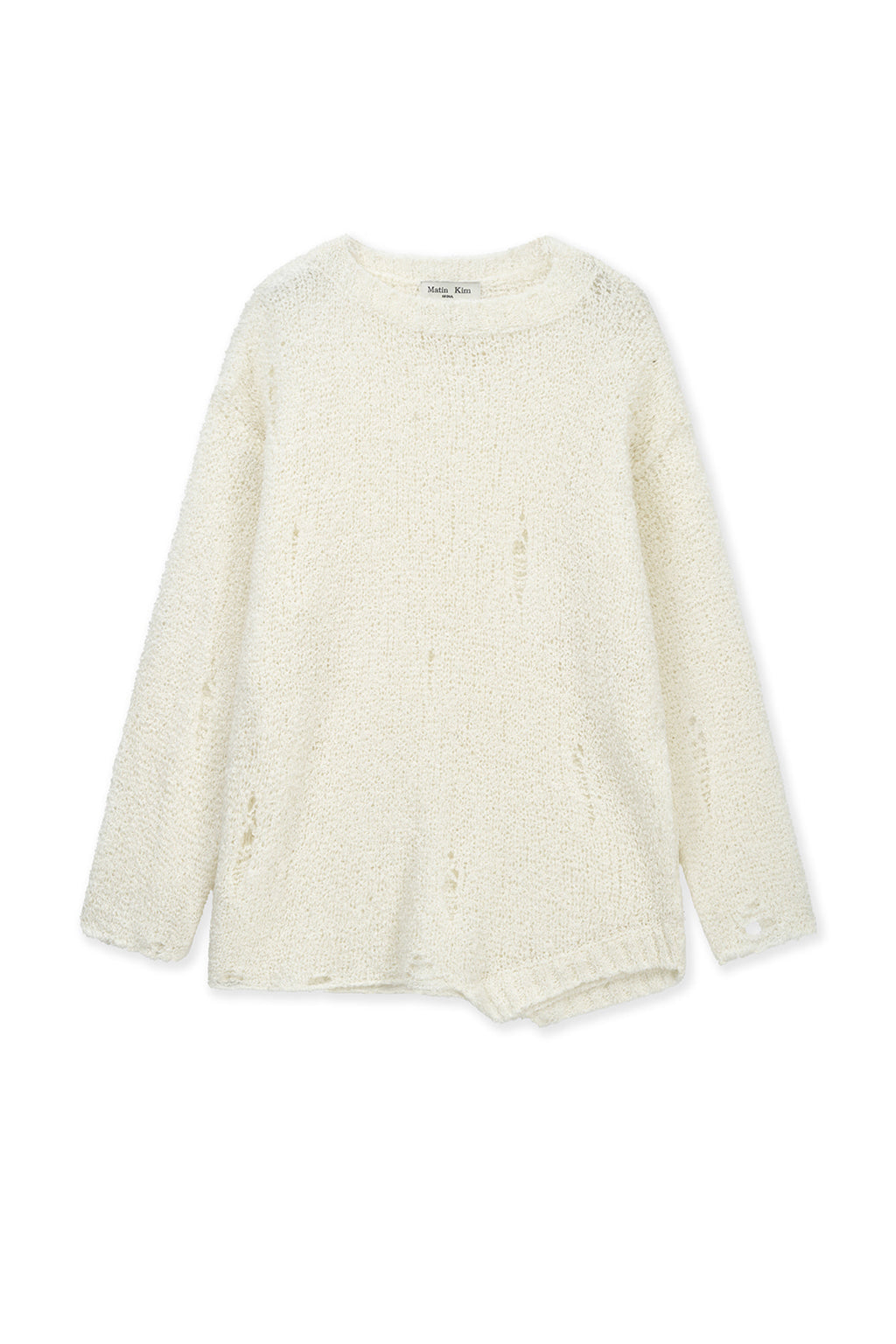 Matin Kim - Asymmetric Damaged Knit Pullover (Ivory) product image 1 | TRAB K-Fashion Australia